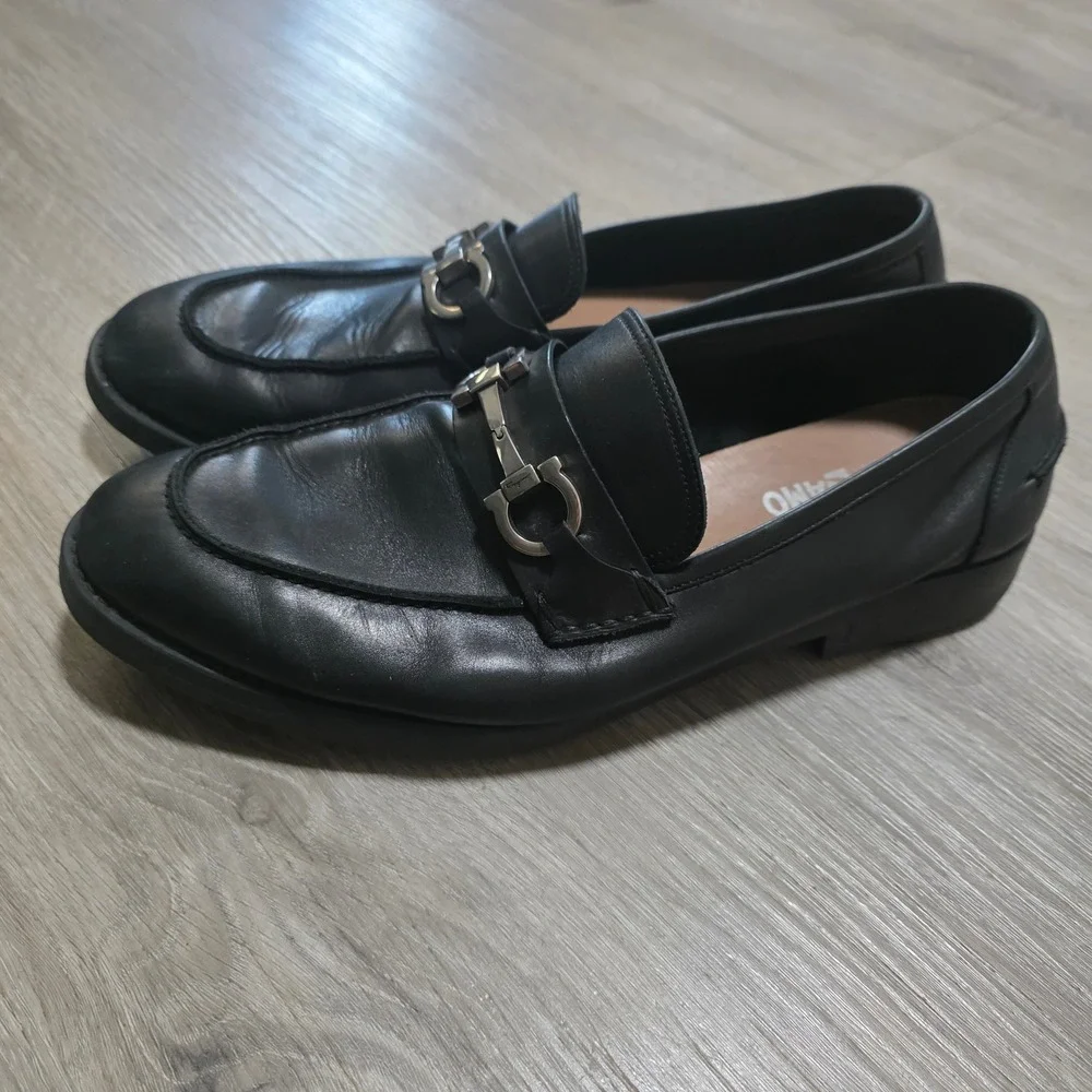 Salvatore Ferragamo Mens 11.5 2E Black Leather Gancini Bit Loafers Made in Italy